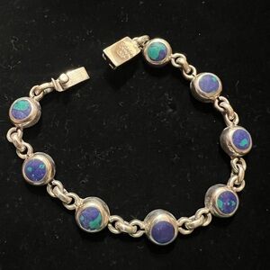 925 STERLING SILVER MEXICO GEMSTONE BRACELET. VINTAGE SIGNED